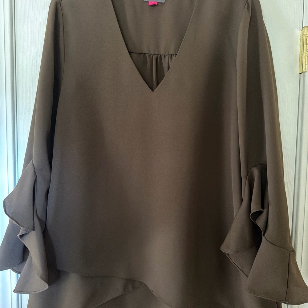 Vince Camuto Chocolate Flounce Sleeve Blouse
